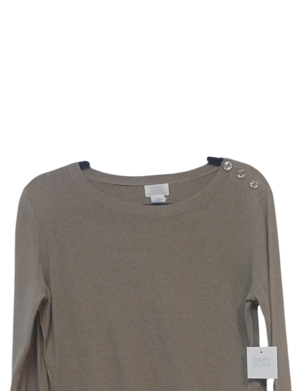 Sigrid Olsen Beige Crewneck Sweater with Shoulder Buttons - Picture 5 of 14